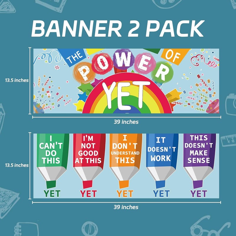 Rsgift 2 Pcs Classroom Banner Poster with Dot Glue,13.5x39inches Classroom Decorations Teachers Bulletin Board,Power of Yet,Wall Decor for Middle High School Bedrooms (Laminated) - Image 2
